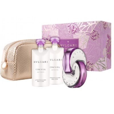 KIT BVLGARI OMNIA AMETHYSTE PERFUME 65ML EDT + 2 LOÇÕES CORPORAIS 75ML + NECESSAIRE